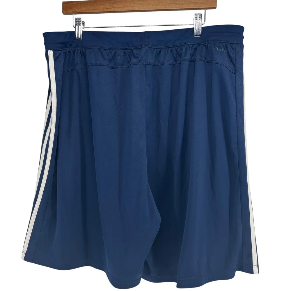 Adidas Mens 3 Stripe Navy Blue Climalite Athletic Shorts Size 2XL Workout Soccer